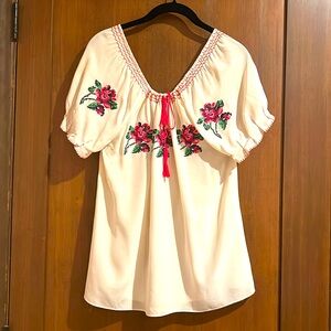 Joie XS rose embroidered blouse